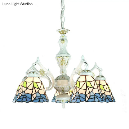 Blue Stained Glass 5-Light Chandelier with Adjustable Chain for Foyer