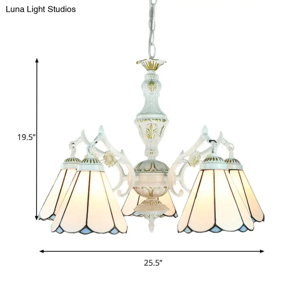 Blue Stained Glass 5-Light Chandelier with Adjustable Chain for Foyer