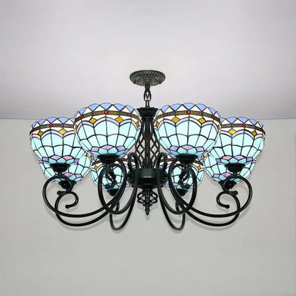 Blue Stained Glass Baroque Pendant Light for Hotel Ceilings