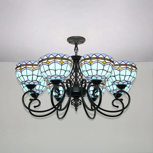 Blue Stained Glass Baroque Pendant Light for Hotel Ceilings