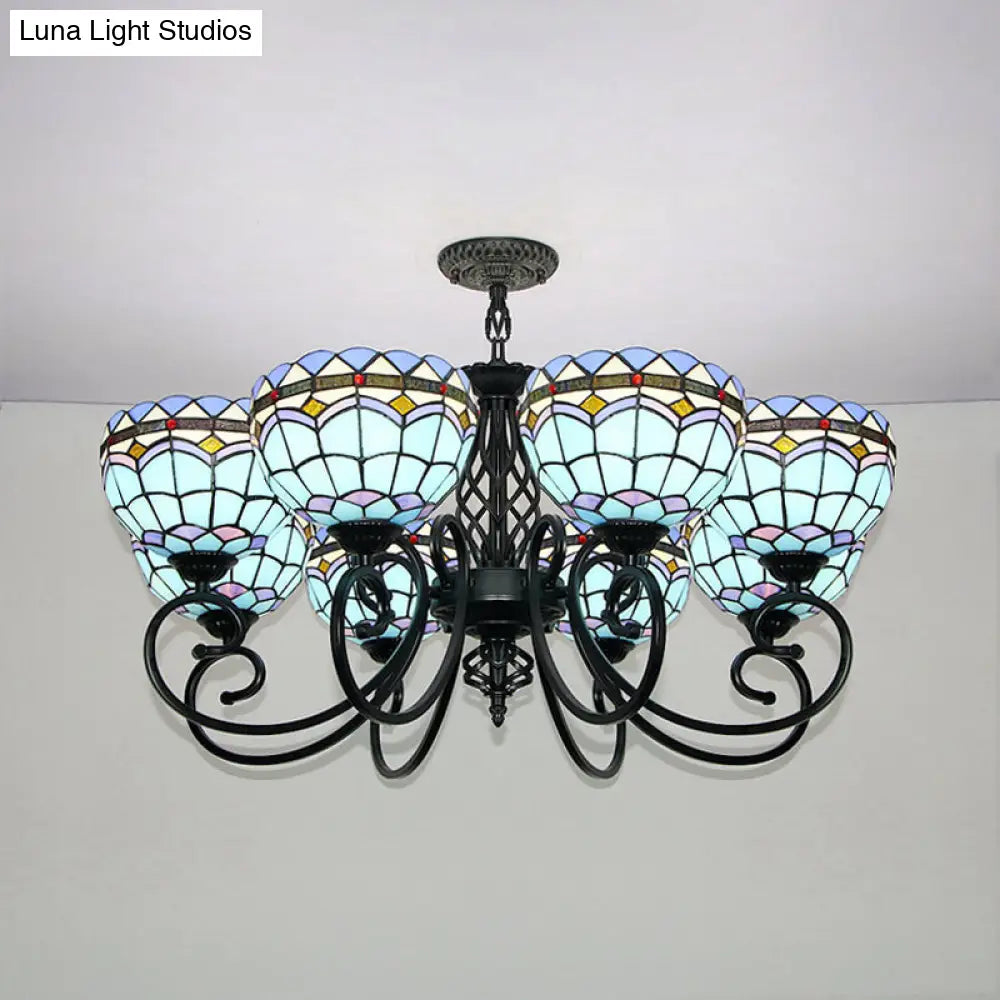 Blue Stained Glass Baroque Pendant Light for Hotel Ceilings