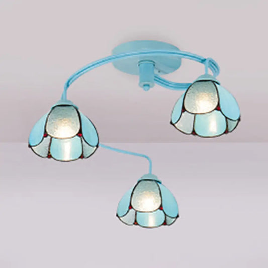 DecorBites™ DecorBites™ Lámpara de techo empotrada de vitral azul - Lámpara semiempotrada estilo Tiffany con 3/5 luces florales