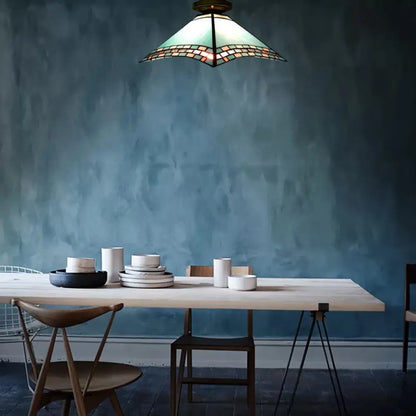 DecorBites™ Blue Stained Glass Ceiling Light - Tiffany Flared Semi Flush Mount for Bedroom