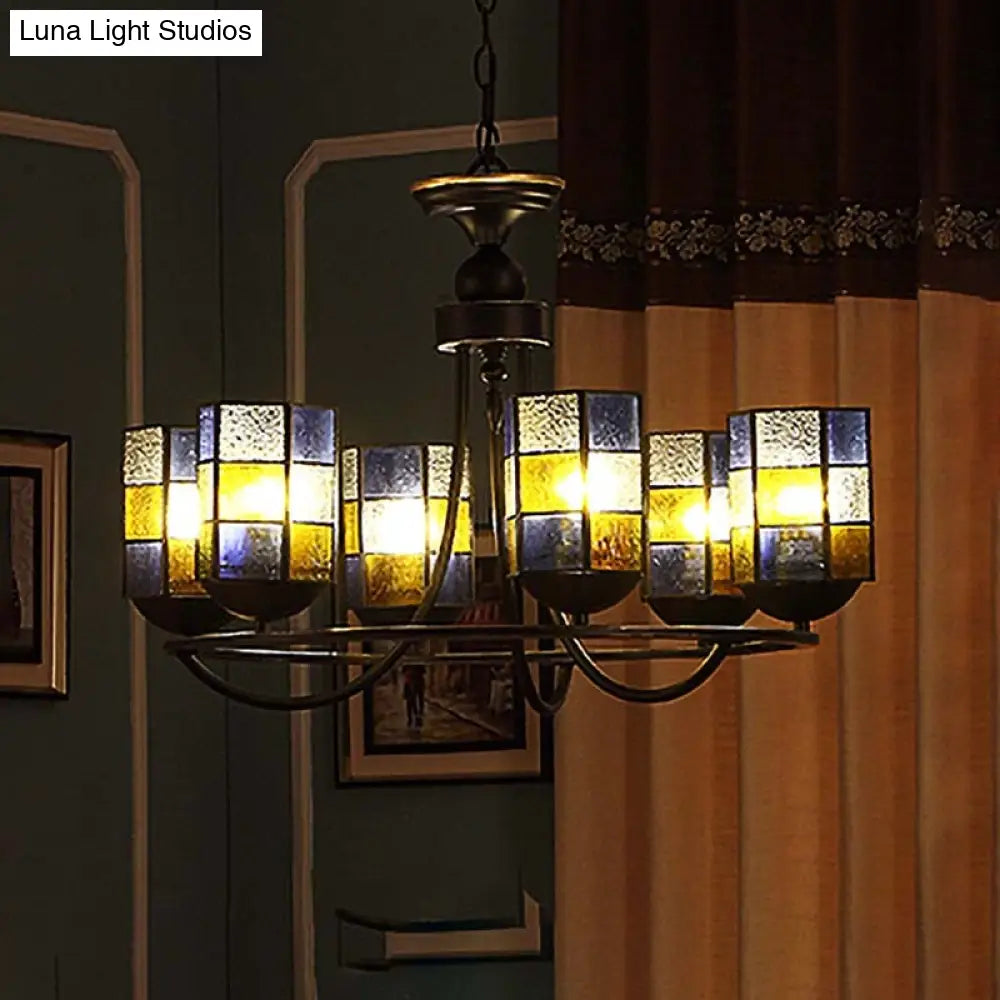 Lámpara colgante de araña de vitral azul - 4/6/8 luces cilíndricas para comedor mediterráneo