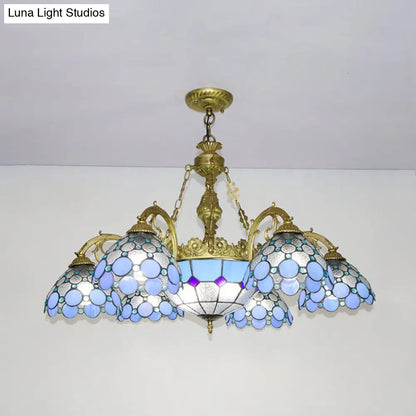 Blue Stained Glass Dome Pendant Light with Mediterranean Charm
