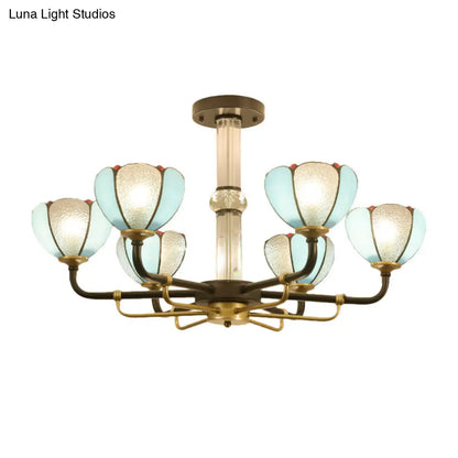 Lámpara de araña floral de vitral azul - Lámpara colgante tradicional para sala de estar - 6/8 luces