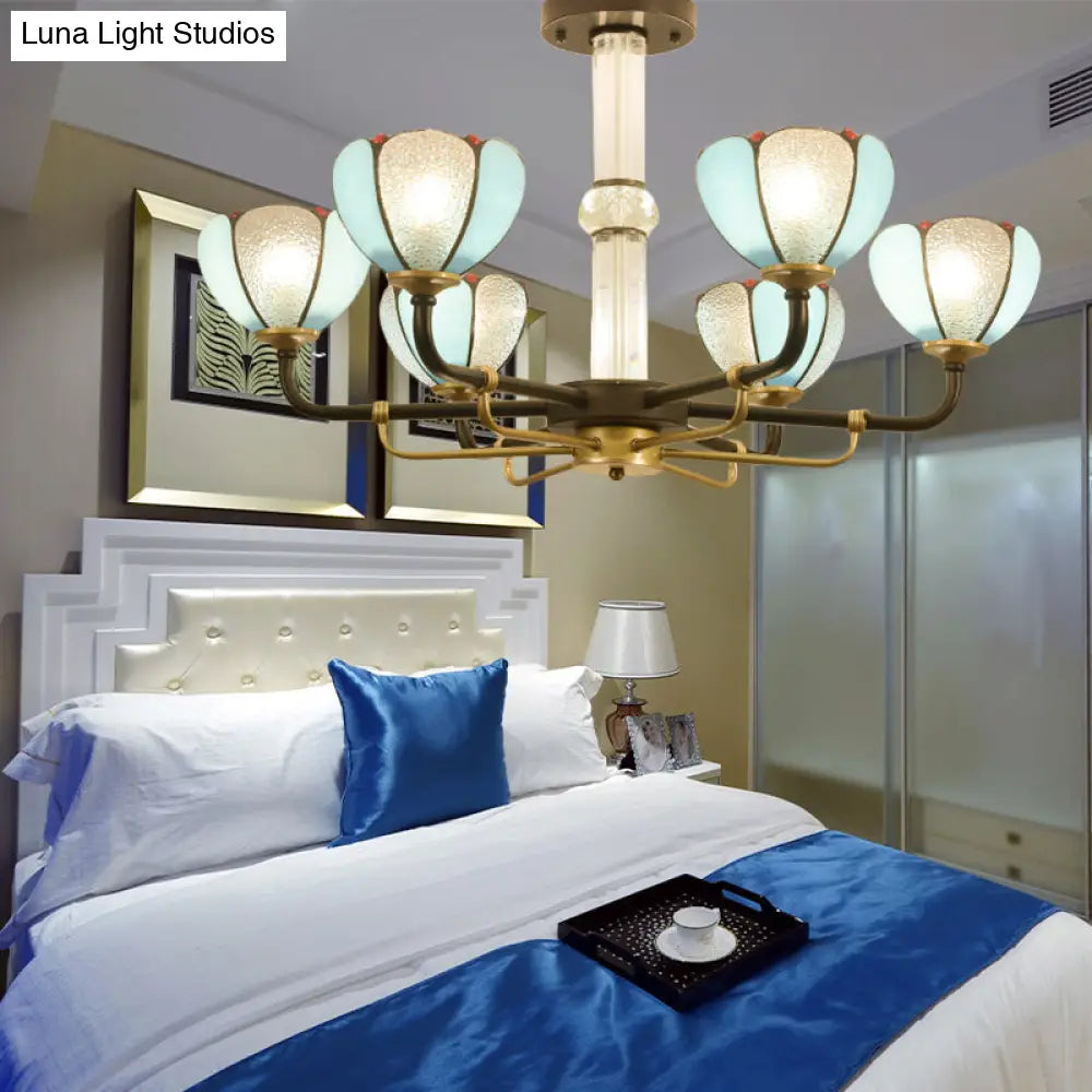 Lámpara de araña floral de vitral azul - Lámpara colgante tradicional para sala de estar - 6/8 luces