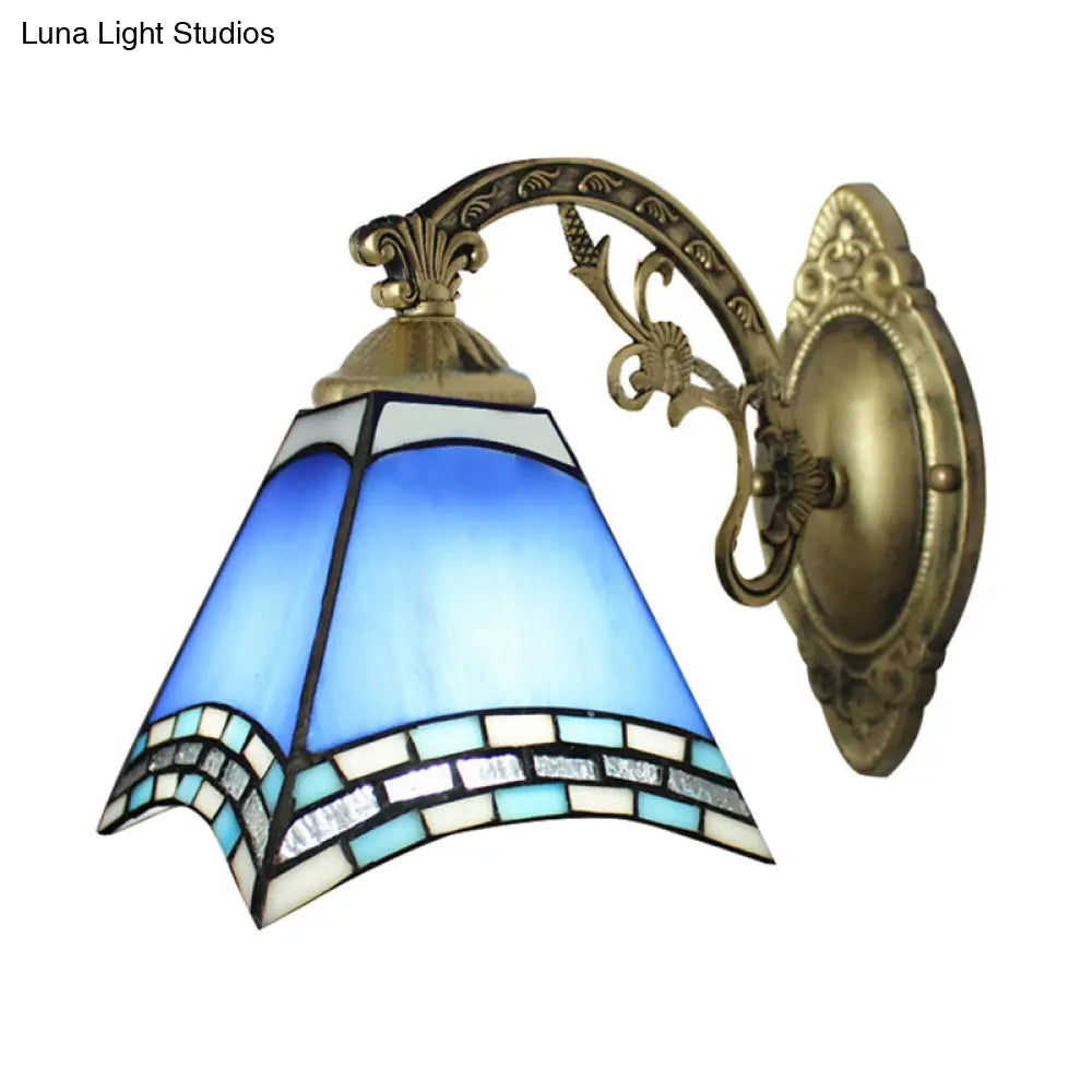 Blue Stained Glass Geometric Ceiling Pendant for Dining Room Décor