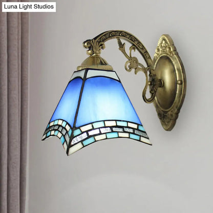 Blue Stained Glass Geometric Ceiling Pendant for Dining Room Décor
