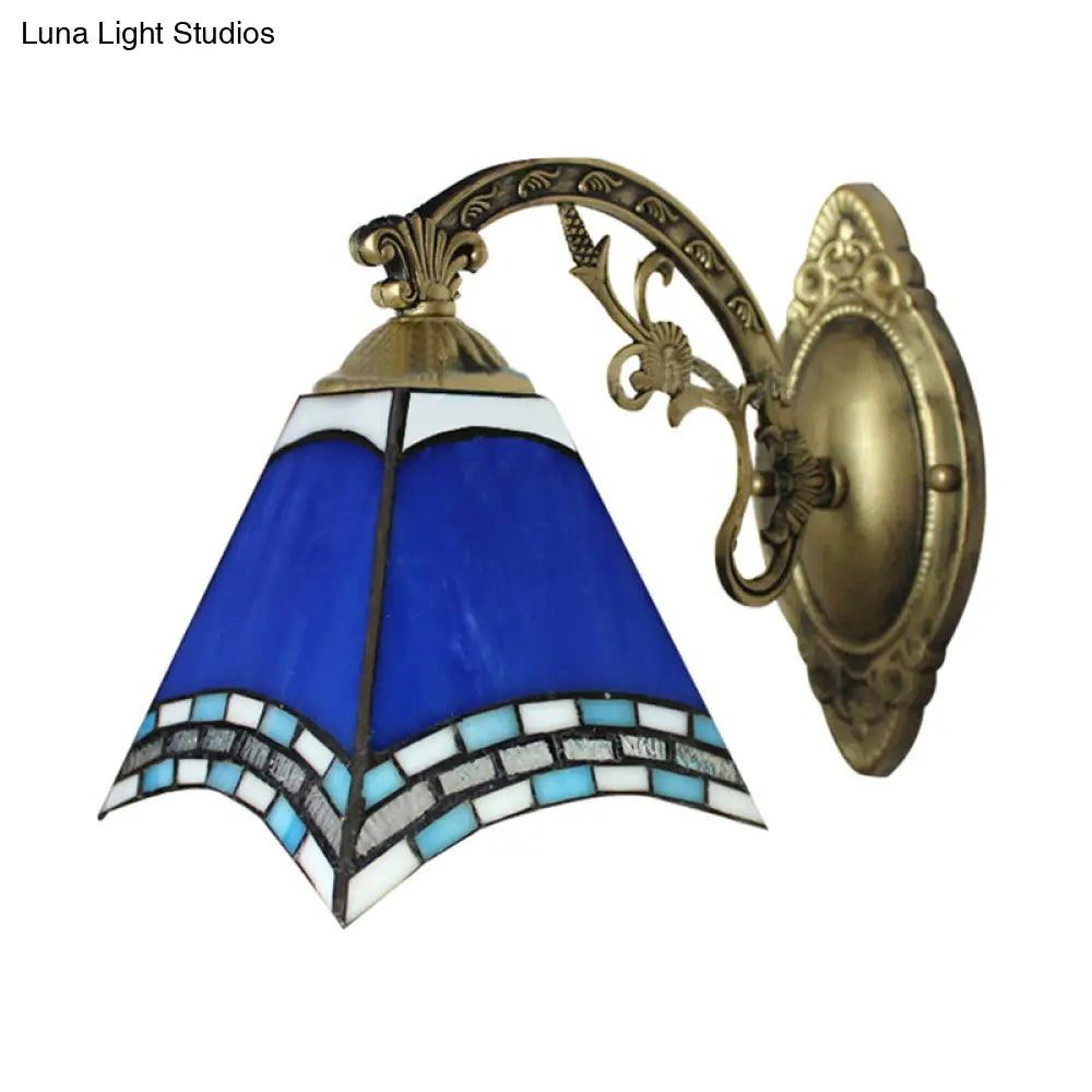 Blue Stained Glass Geometric Ceiling Pendant for Dining Room Décor