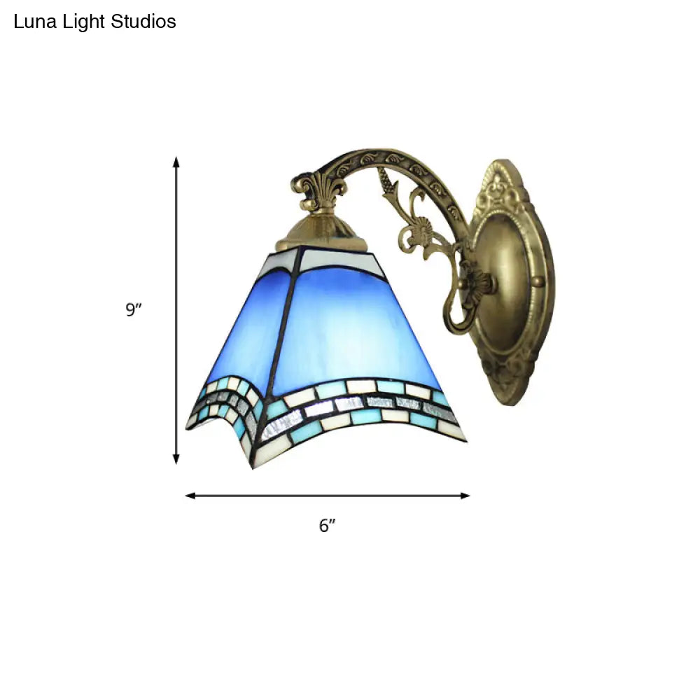 Blue Stained Glass Geometric Ceiling Pendant for Dining Room Décor