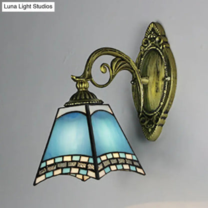 Blue Stained Glass Nautical Wall Sconce with Dome/Swallow-Tail Shape - 1 Light Wall Mount Light
