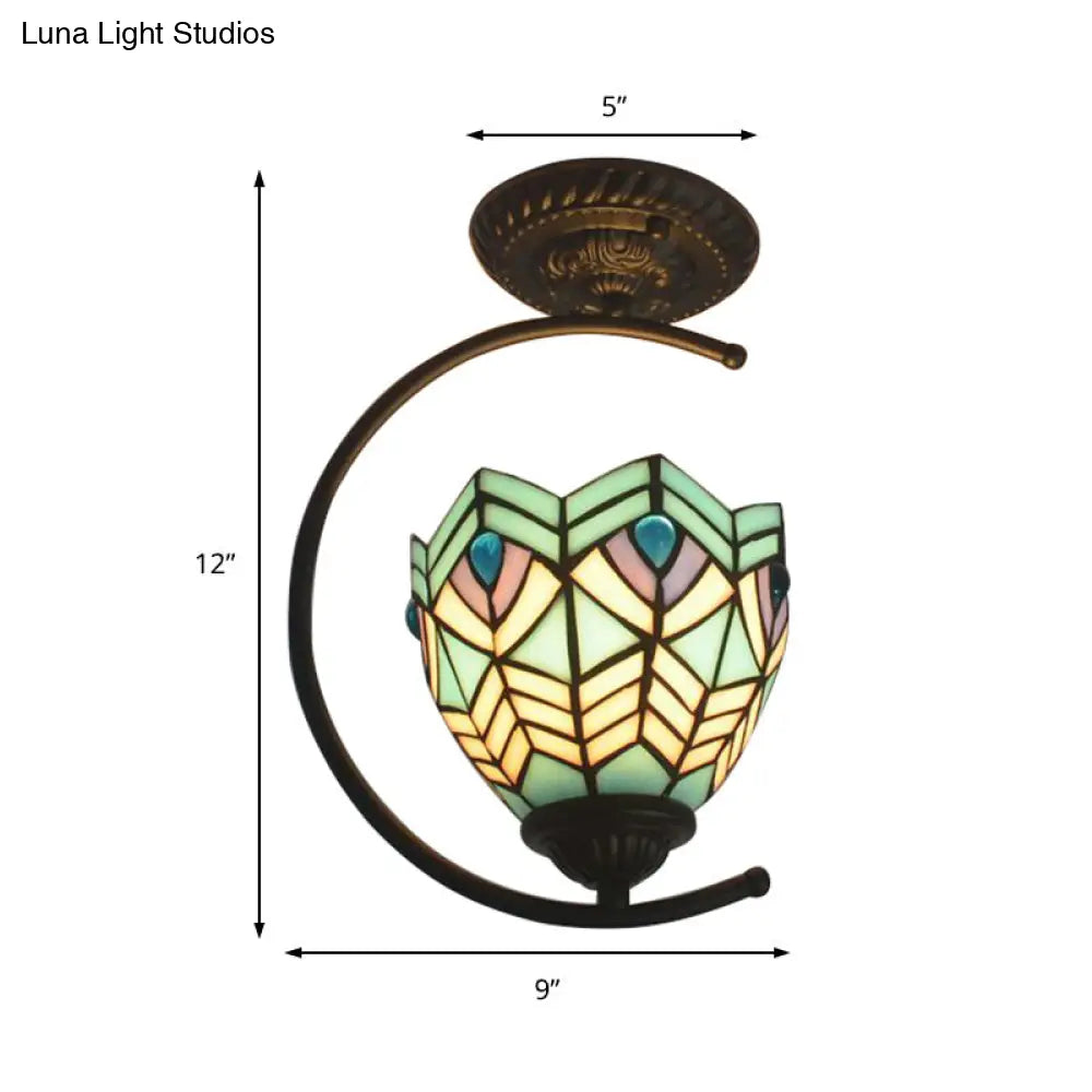DecorBites™ Blue Stained Glass Peacock Ceiling Mount Light - Tiffany Style Creative Lamp for Cafes