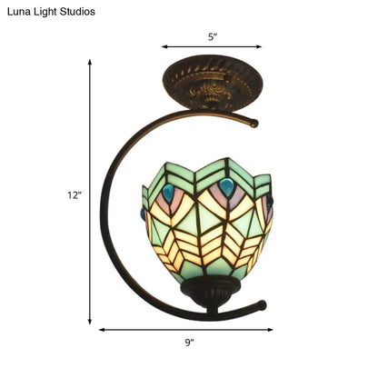 DecorBites™ Blue Stained Glass Peacock Ceiling Mount Light - Tiffany Style Creative Lamp for Cafes