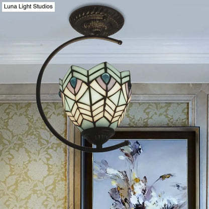 DecorBites™ Blue Stained Glass Peacock Ceiling Mount Light - Tiffany Style Creative Lamp for Cafes