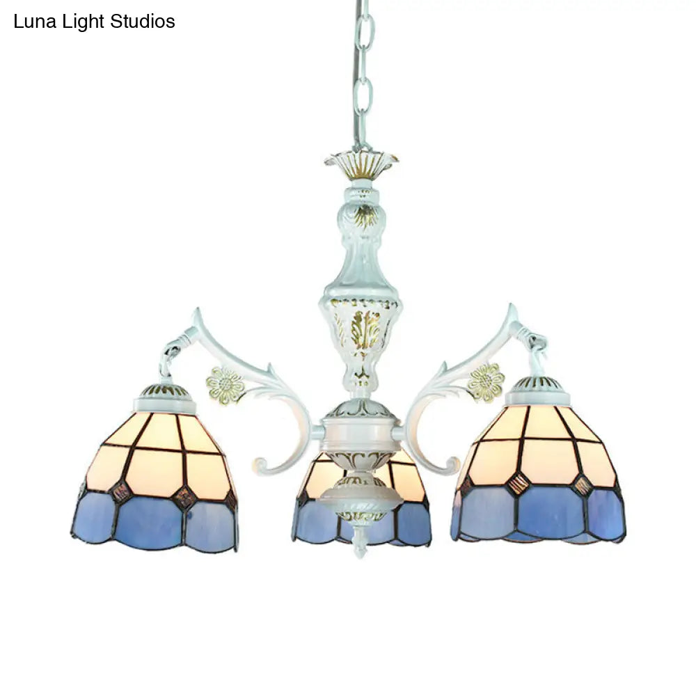 Blue Stained Glass Pendant Chandelier with Traditional Pattern for Indoor Dining