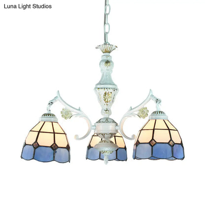 Blue Stained Glass Pendant Chandelier with Traditional Pattern for Indoor Dining