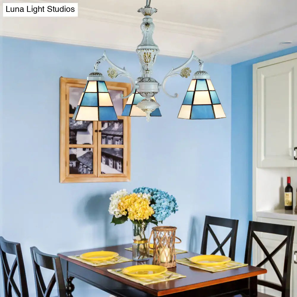 Blue Stained Glass Pendant Chandelier with Traditional Pattern for Indoor Dining
