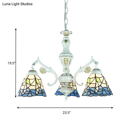 Blue Stained Glass Pendant Chandelier with Traditional Pattern for Indoor Dining