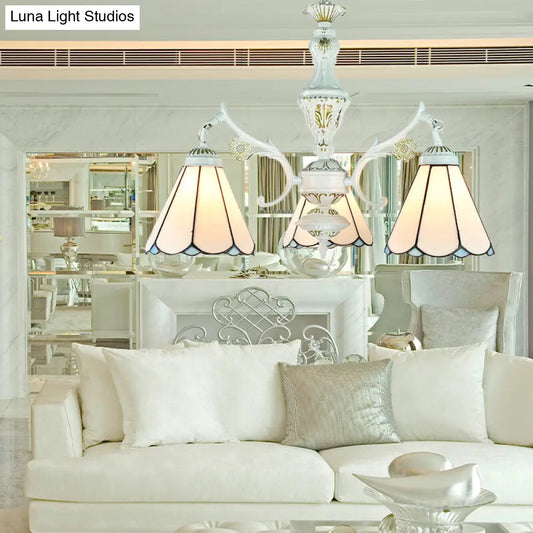 Blue Stained Glass Pendant Chandelier with Traditional Pattern for Indoor Dining