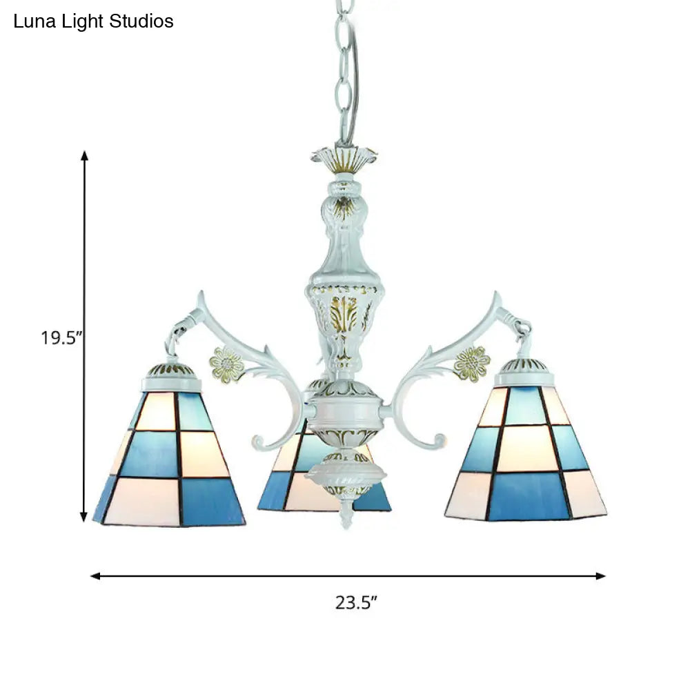 Blue Stained Glass Pendant Chandelier with Traditional Pattern for Indoor Dining