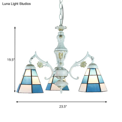 Blue Stained Glass Pendant Chandelier with Traditional Pattern for Indoor Dining
