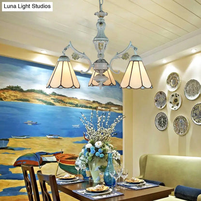 Blue Stained Glass Pendant Chandelier with Traditional Pattern for Indoor Dining