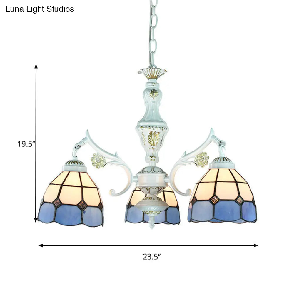 Blue Stained Glass Pendant Chandelier with Traditional Pattern for Indoor Dining