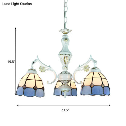Blue Stained Glass Pendant Chandelier with Traditional Pattern for Indoor Dining