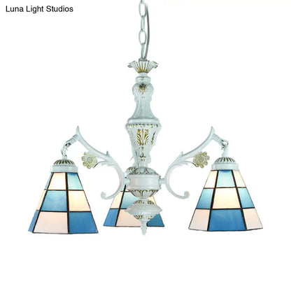Blue Stained Glass Pendant Chandelier with Traditional Pattern for Indoor Dining