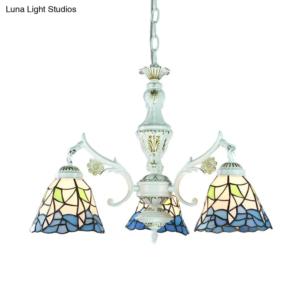 Blue Stained Glass Pendant Chandelier with Traditional Pattern for Indoor Dining
