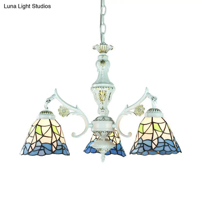 Blue Stained Glass Pendant Chandelier with Traditional Pattern for Indoor Dining