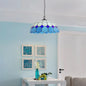 Blue Stained Glass Pendant Lamp: Elegant Mediterranean Hanging Light for Dining Room (2 Bulbs Included)