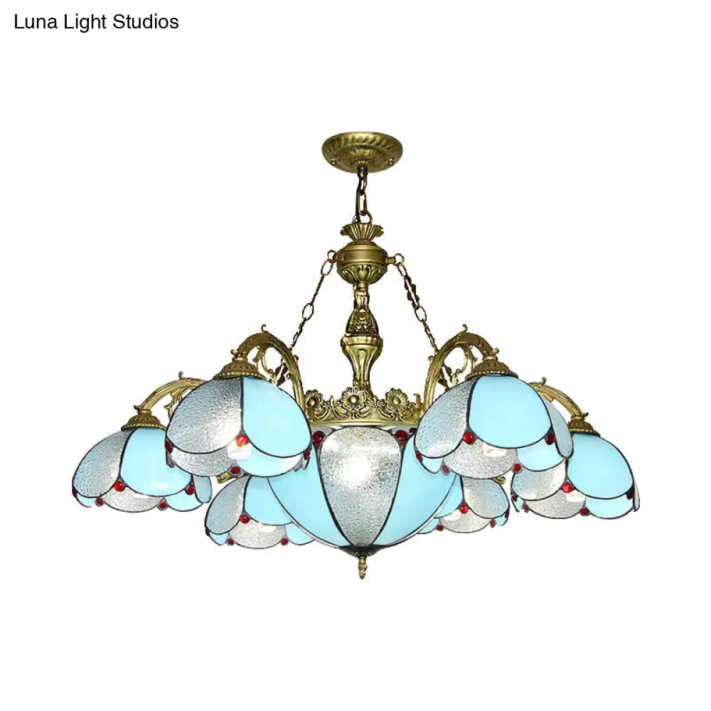 Blue Stained Glass Petal Chandelier for Indoor Living Rooms