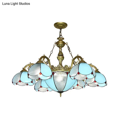 Blue Stained Glass Petal Chandelier for Indoor Living Rooms