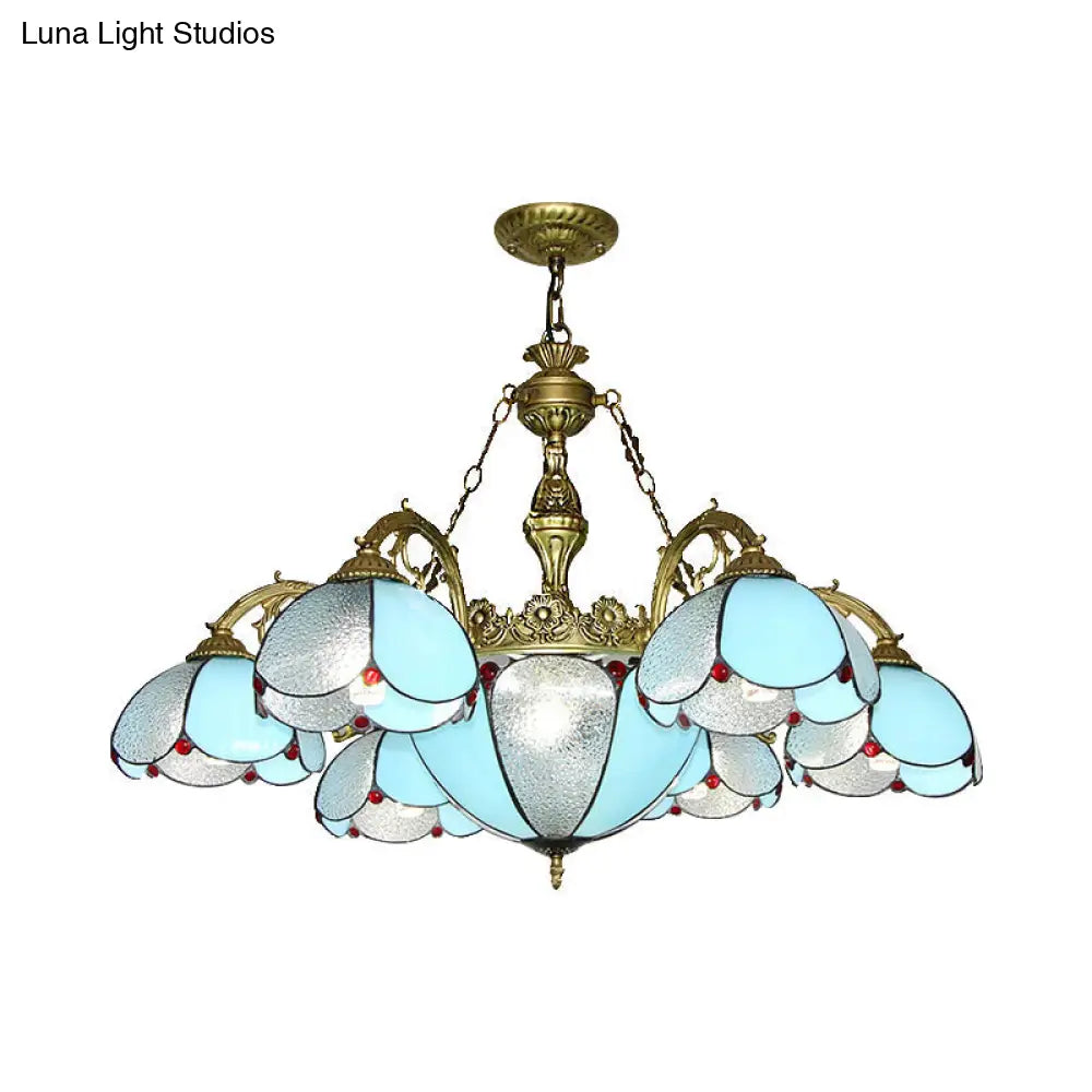 Blue Stained Glass Petal Chandelier for Indoor Living Rooms