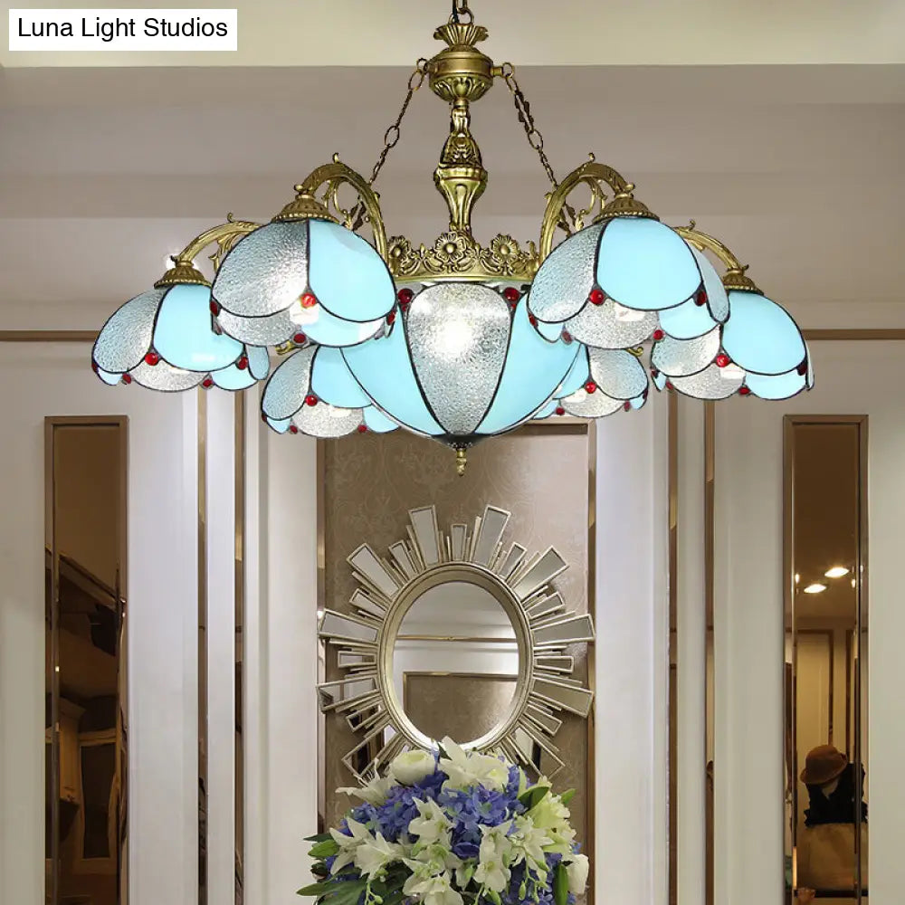 Blue Stained Glass Petal Chandelier for Indoor Living Rooms