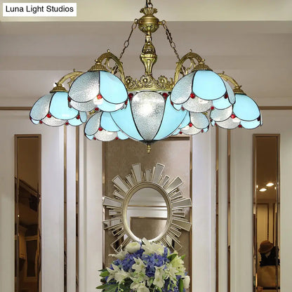 Blue Stained Glass Petal Chandelier for Indoor Living Rooms