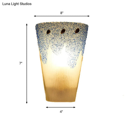 Blue Stained Glass Retro Cup Wall Lamp - 1 Head Bedside Fixture