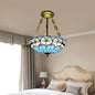 Blue Stained Glass Semi Flush Ceiling Fixture - Retro Style for Coffee Shop