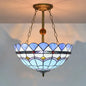 Blue Stained Glass Semi Flush Mount with Inverted Bowl Shade - Mediterranean Style