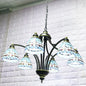 Blue Stained Glass Tiffany Chandelier - 6-Light, 23.5" Wide - Living Room Hanging Light with Adjustable Chain