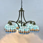 Blue Stained Glass Tiffany Chandelier - 6-Light, 23.5" Wide - Living Room Hanging Light with Adjustable Chain