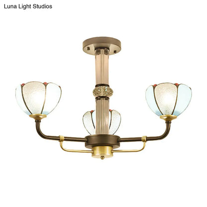 Blue Stained Glass Tiffany Chandelier - Petal Ceiling Hanging Light with 3 Lights for Bedroom