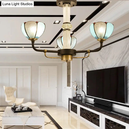 Blue Stained Glass Tiffany Chandelier - Petal Ceiling Hanging Light with 3 Lights for Bedroom