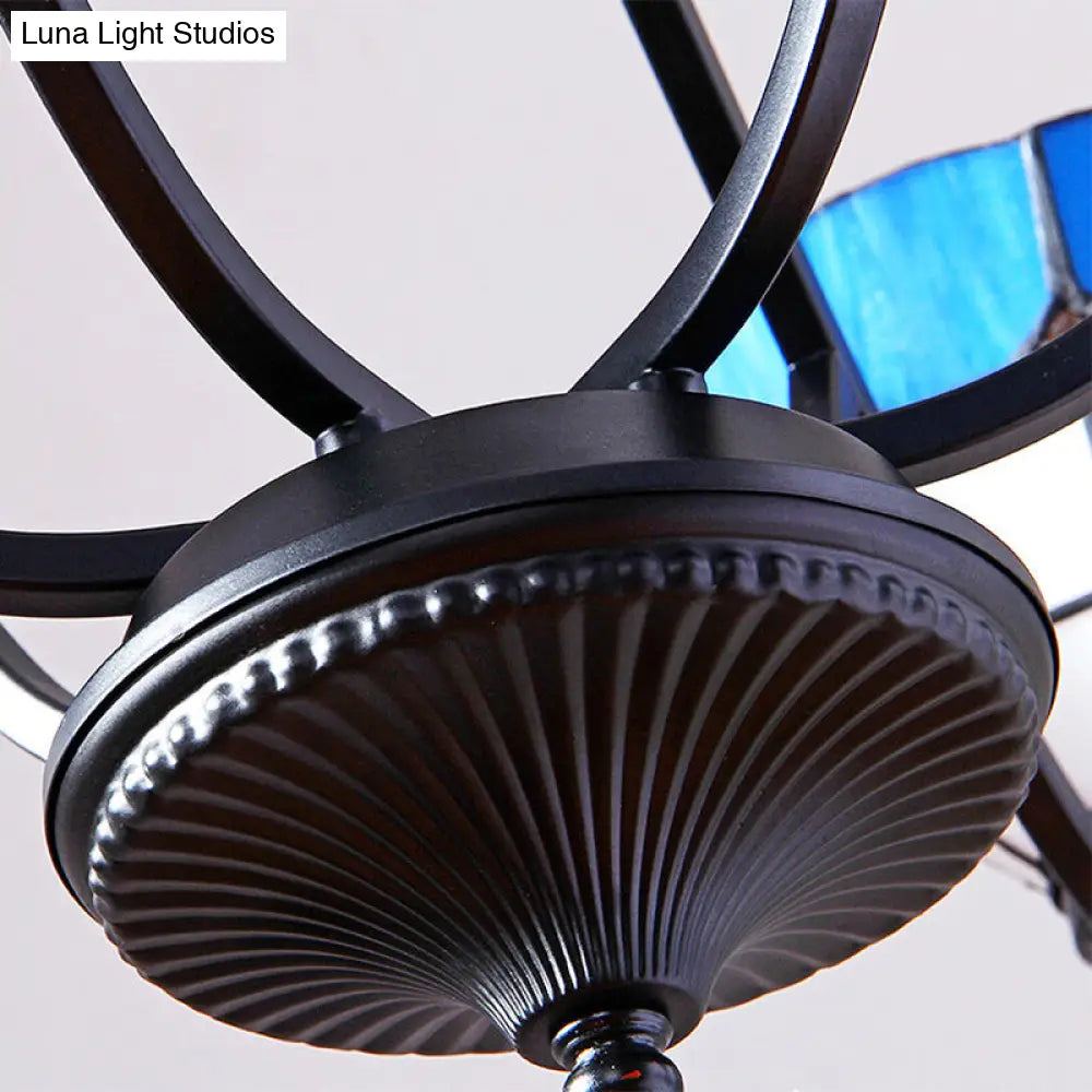 Blue Stained Glass Tiffany Pendant Chandelier Light with Upward 6/8 Lights