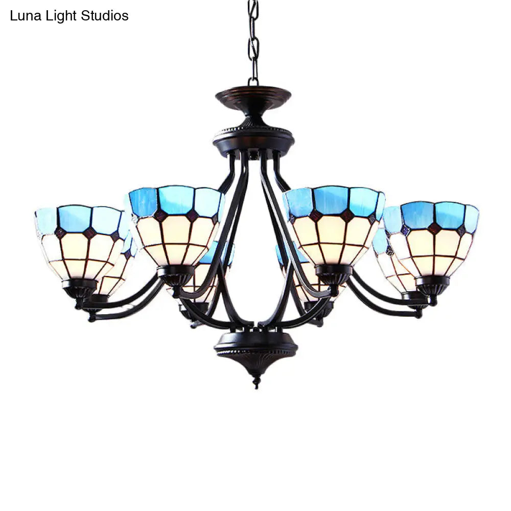 Blue Stained Glass Tiffany Pendant Chandelier Light with Upward 6/8 Lights