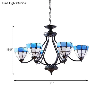 Blue Stained Glass Tiffany Pendant Chandelier Light with Upward 6/8 Lights
