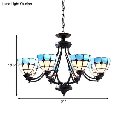 Blue Stained Glass Tiffany Pendant Chandelier Light with Upward 6/8 Lights