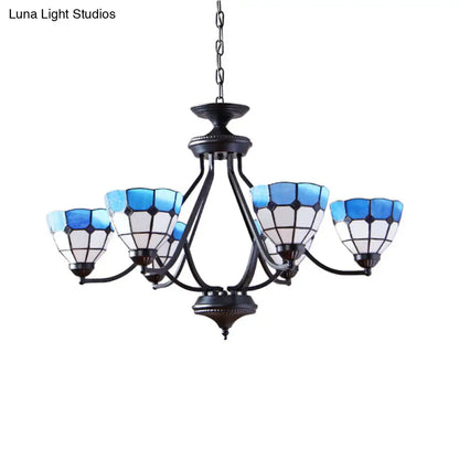 Blue Stained Glass Tiffany Pendant Chandelier Light with Upward 6/8 Lights